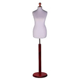 Display Geek Female Dressmakers Dummy Silver Torso with Redwood Round Base Stand